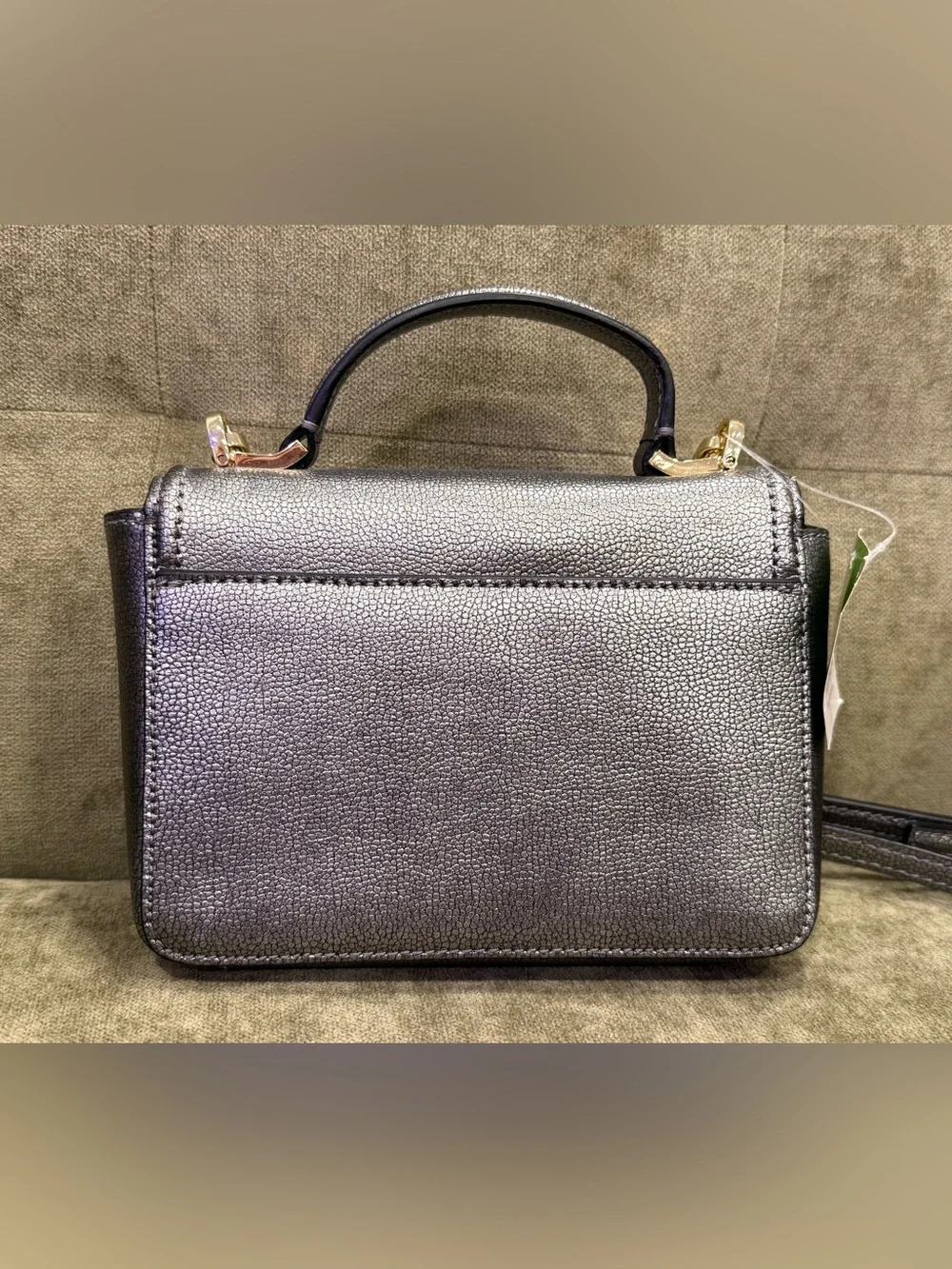 Kate Spade Maisie Metallic Pewter Pebbled Leather Crossbody with Top Handle